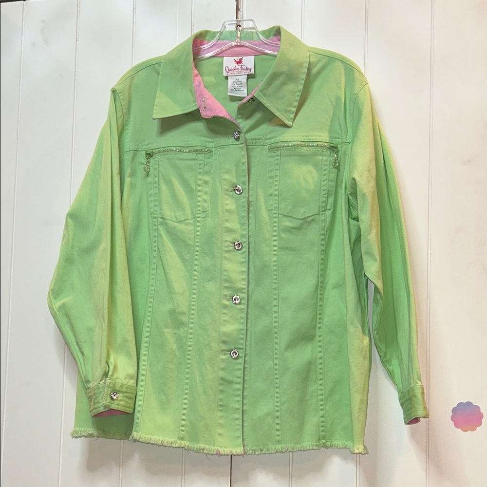 Quacker Factory Green Jacket with Pink Accents